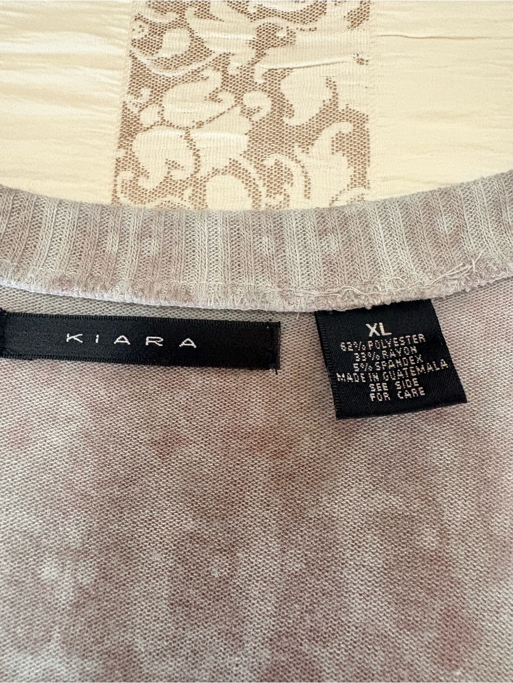 Women's Floral Henley Long-Sleeve Top - Gray with Pink Accents, size XL - Picture 3 of 5